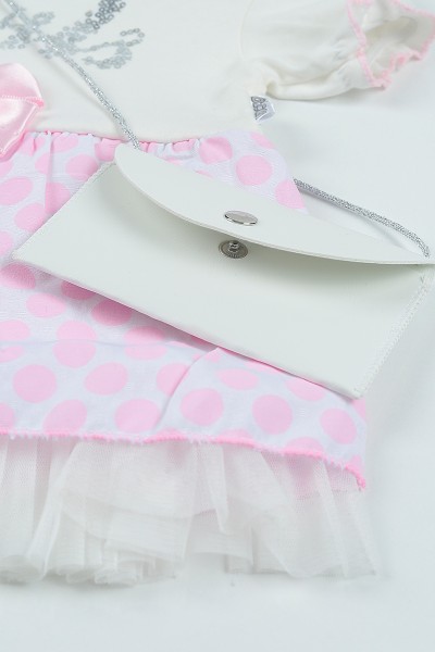 (0-3Yaş)Pembe Çantalı Pul İşlemeli Kız Çocuk Elbise 101171