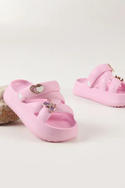 Pembe Çapraz Bantlı Tokalı Kız Çocuk Sandalet 462438