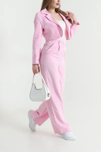 Pembe Ceket Pantolon Kadın Terni İkili Takım 447869