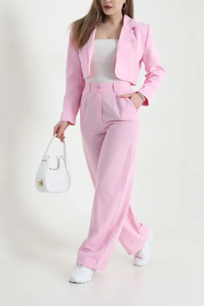 Pembe Ceket Pantolon Kadın Terni İkili Takım 447869