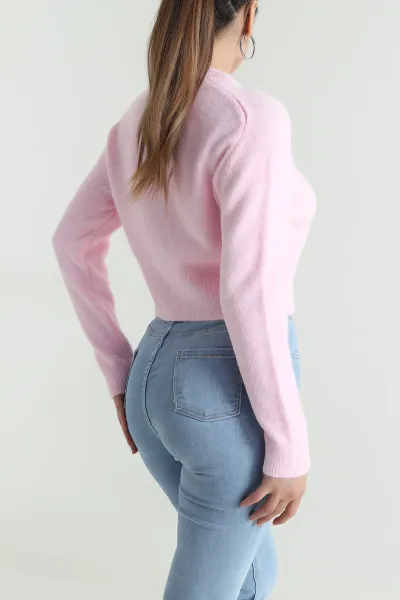 Pembe Çekiç Kol Kadın Triko Hırka 484500