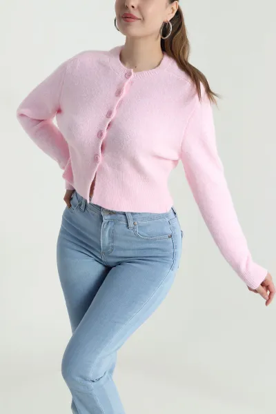Pembe Çekiç Kol Kadın Triko Hırka 484500