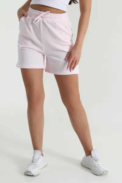 Pembe Cepli Beli Lastikli Kadın Şort 472063