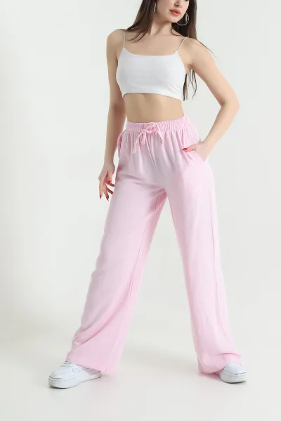 Pembe Cepli Palazzo Keten Kadın Pantolon 438239