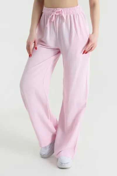 Pembe Cepli Palazzo Keten Kadın Pantolon 438239