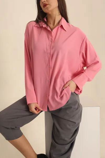 Pembe Charmy Kumaş Oversize Gömlek 231546