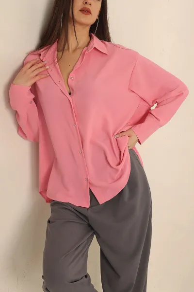 Pembe Charmy Kumaş Oversize Gömlek 231546