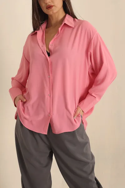 Pembe Charmy Kumaş Oversize Gömlek 231546