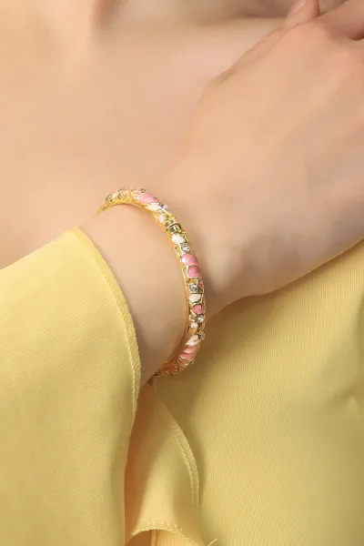 Pembe Çiçek Model Zirkon Taşlı Kelepçe Bilezik 418203
