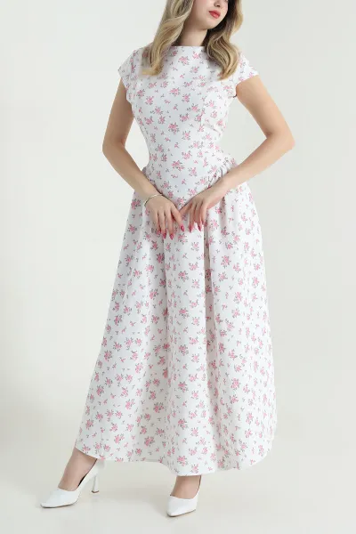 Pembe Çiçekli Fermuarlı Dabıl Kadın Elbise 476520
