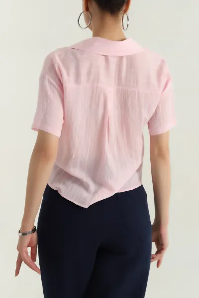 Pembe Çift Cep Viskon Kadın Gömlek 380736