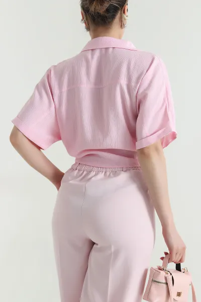Pembe Çift Cepli Bağlamalı Tamara Kadın Gömlek 468613