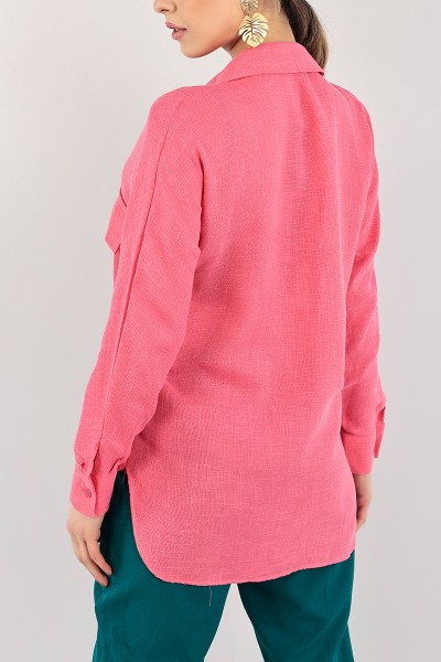 Pembe Çift Cepli Bayan Keten Gömlek 104225