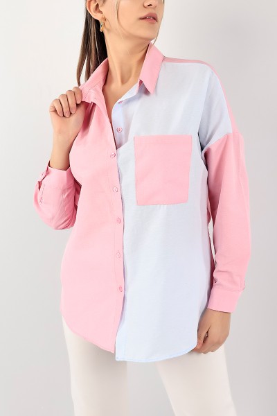 Pembe Çift Renkli Bayan Poplin Gömlek 105064