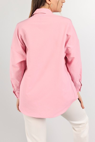 Pembe Çift Renkli Bayan Poplin Gömlek 105064