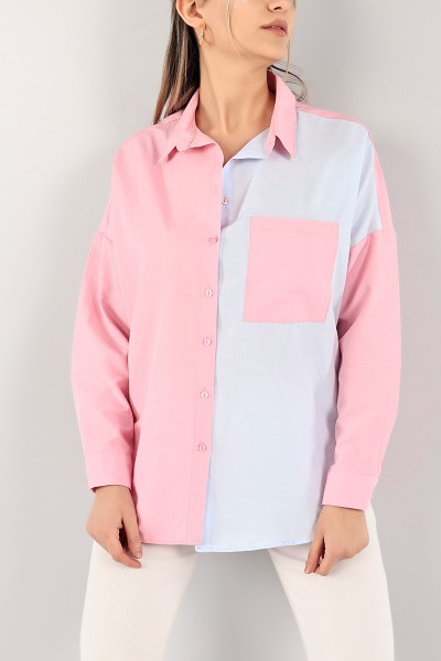 Pembe Çift Renkli Bayan Poplin Gömlek 105064