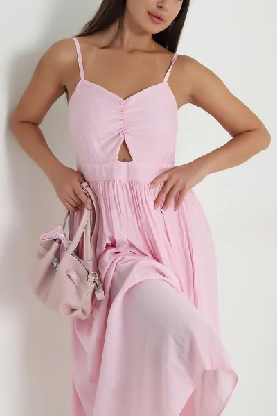 Pembe Çilek Kumaş Askılı Kadın Elbise 471937