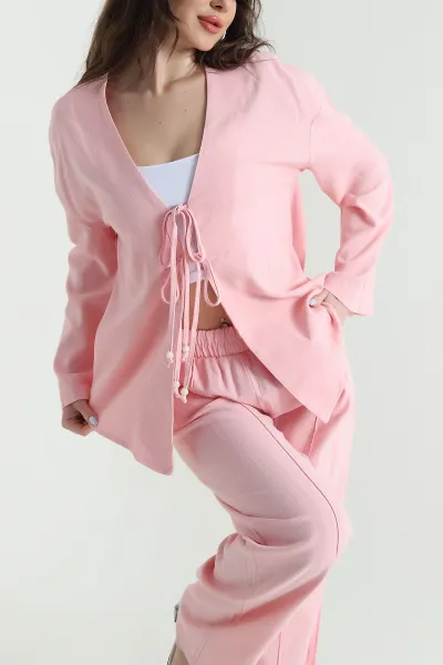 Pembe Çimalı Müslin Keten Kadın İkili Takım 446987