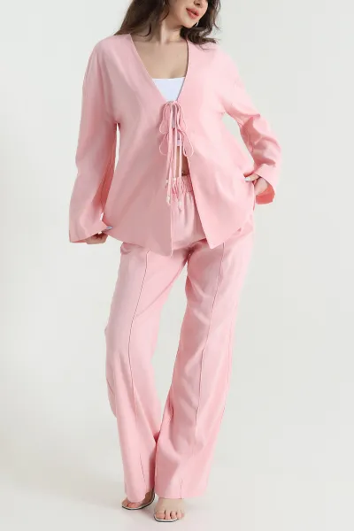 Pembe Çimalı Müslin Keten Kadın İkili Takım 446987