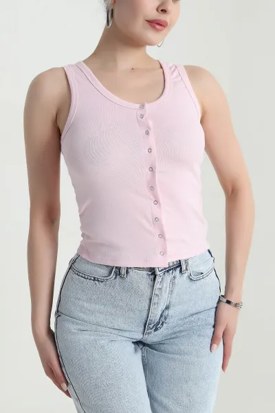 Pembe Çıt Çıtlı Kolsuz Kadın Bluz 471931