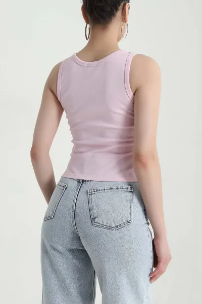 Pembe Çıt Çıtlı Kolsuz Kadın Bluz 471931