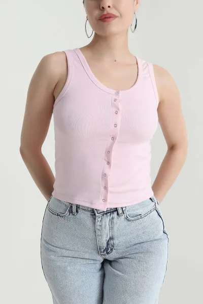 Pembe Çıt Çıtlı Kolsuz Kadın Bluz 471931
