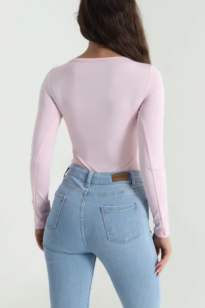 Pembe Çıtçıt Yaka Dalgıç Kadın Zıbın Bluz 482765