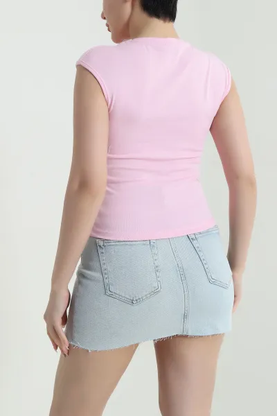 Pembe Çıtçıtlı Kolsuz Kadın Bluz 462324