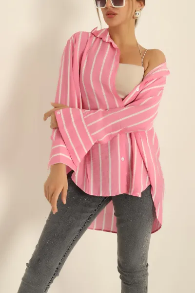 Pembe Çizgili Aerobin Tunik Gömlek 279805