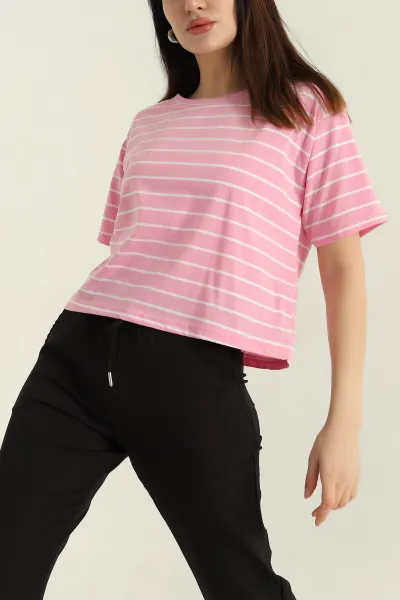 pembe-cizgili-bisiklet-yaka-suprem-kadin-tisort-348924