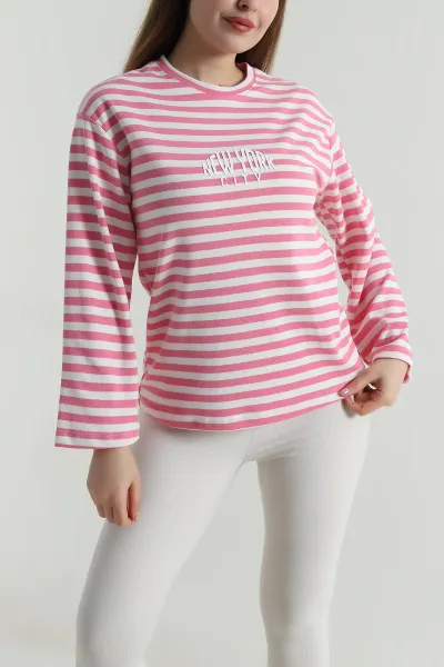 pembe-cizgili-bsisiklet-yaka-kadin-triko-500187