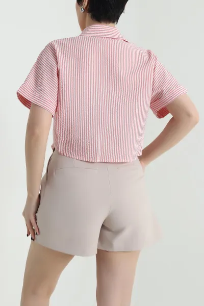 Pembe Çizgili Bürümcük Kadın Gömlek 455160