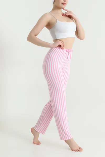 Pembe Çizgili Fiyonk Detaylı Kadın Pijama Altı 466480