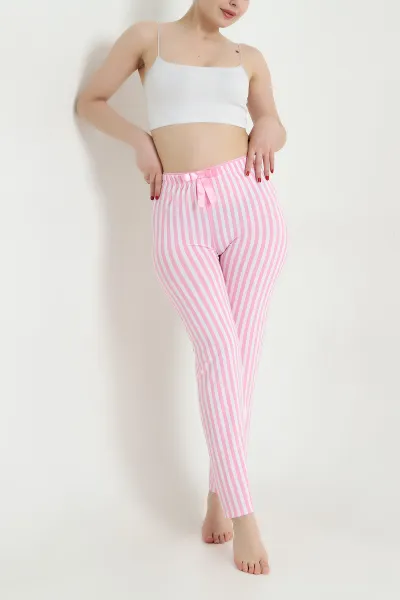 Pembe Çizgili Fiyonk Detaylı Kadın Pijama Altı 466480