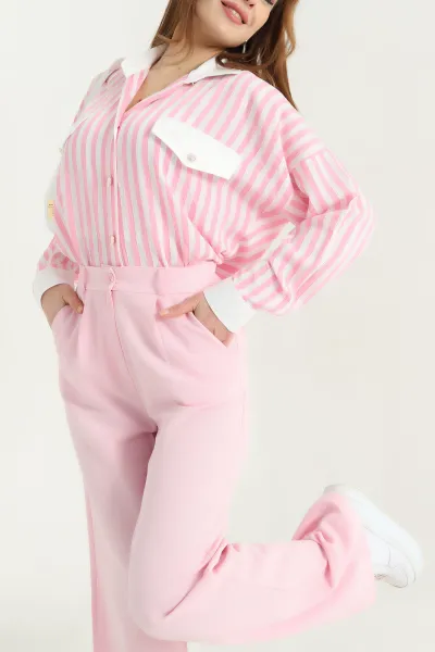 pembe-cizgili-gold-dugmeli-viskon-bayan-gomlek-337977