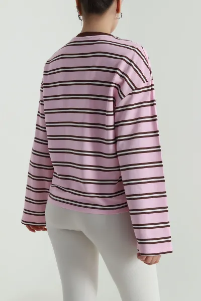 Pembe Çizgili İki İp Kadın Bluz 499072
