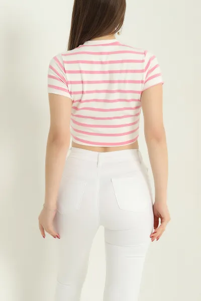 Pembe Çizgili Likralı Crop 333898