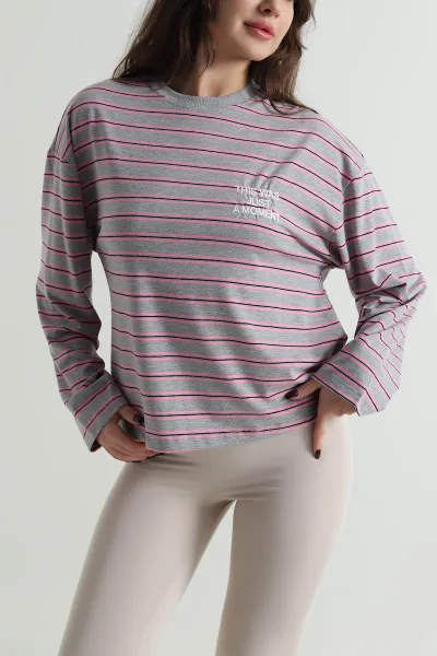 Pembe Çizgili Likralı Kadın Bluz 498430