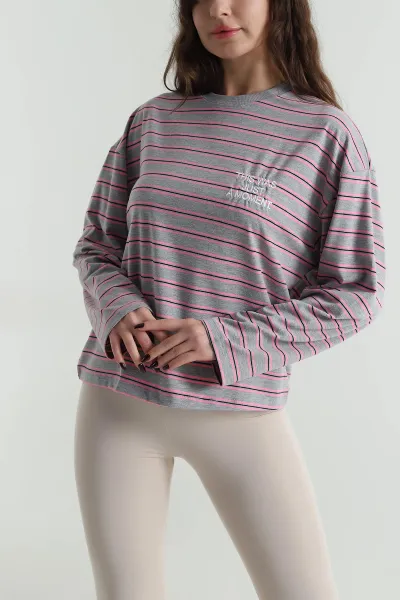 Pembe Çizgili Likralı Kadın Bluz 498430