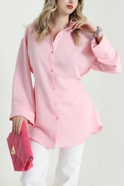Pembe Çizgili Modal Gabard,n Kadın Gömlek Tunik 467234