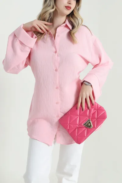 Pembe Çizgili Modal Gabard,n Kadın Gömlek Tunik 467234