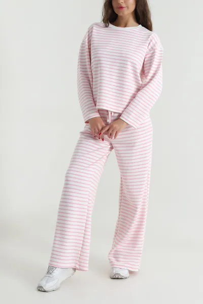 Pembe Çizgili Modal Kadın İkili Takım 490557