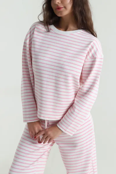 Pembe Çizgili Modal Kadın İkili Takım 490557