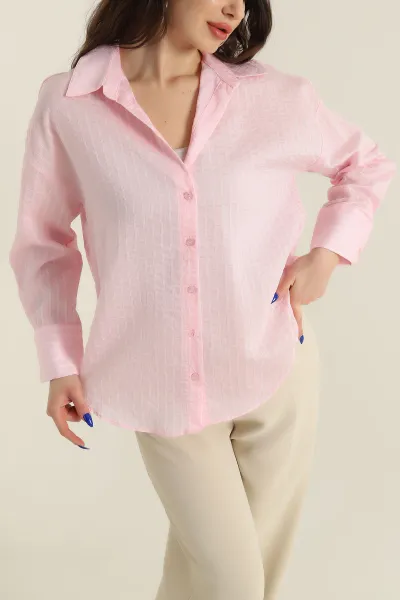 Pembe Çizgili Mono Stripe Kadın Gömlek 425456