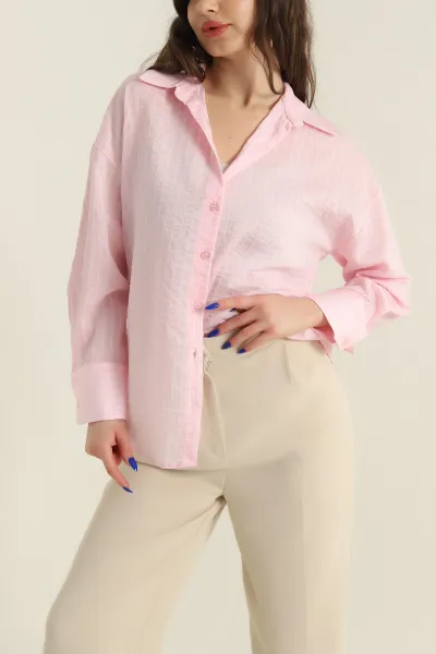 Pembe Çizgili Mono Stripe Kadın Gömlek 425456