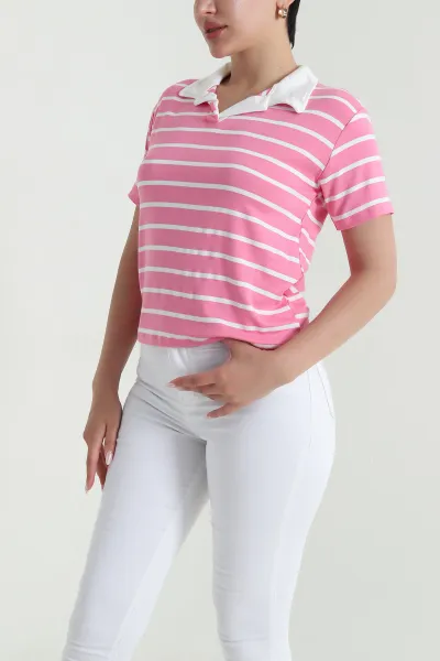 pembe-cizgili-polo-yaka-kadin-tisort-463664