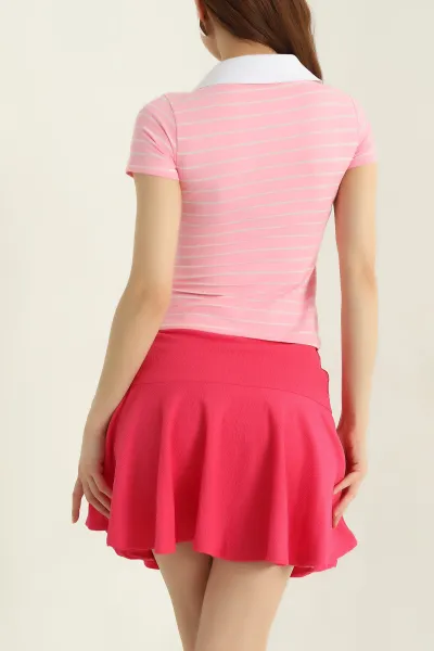 Pembe Çizgili Polo Yaka Süprem Tişört 364856