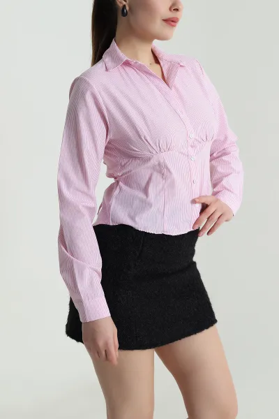 Pembe Çizgili Poplin Kadın Gömlek 495353