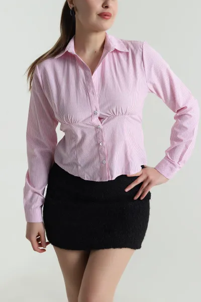 Pembe Çizgili Poplin Kadın Gömlek 495353