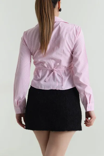 Pembe Çizgili Poplin Kadın Gömlek 495353
